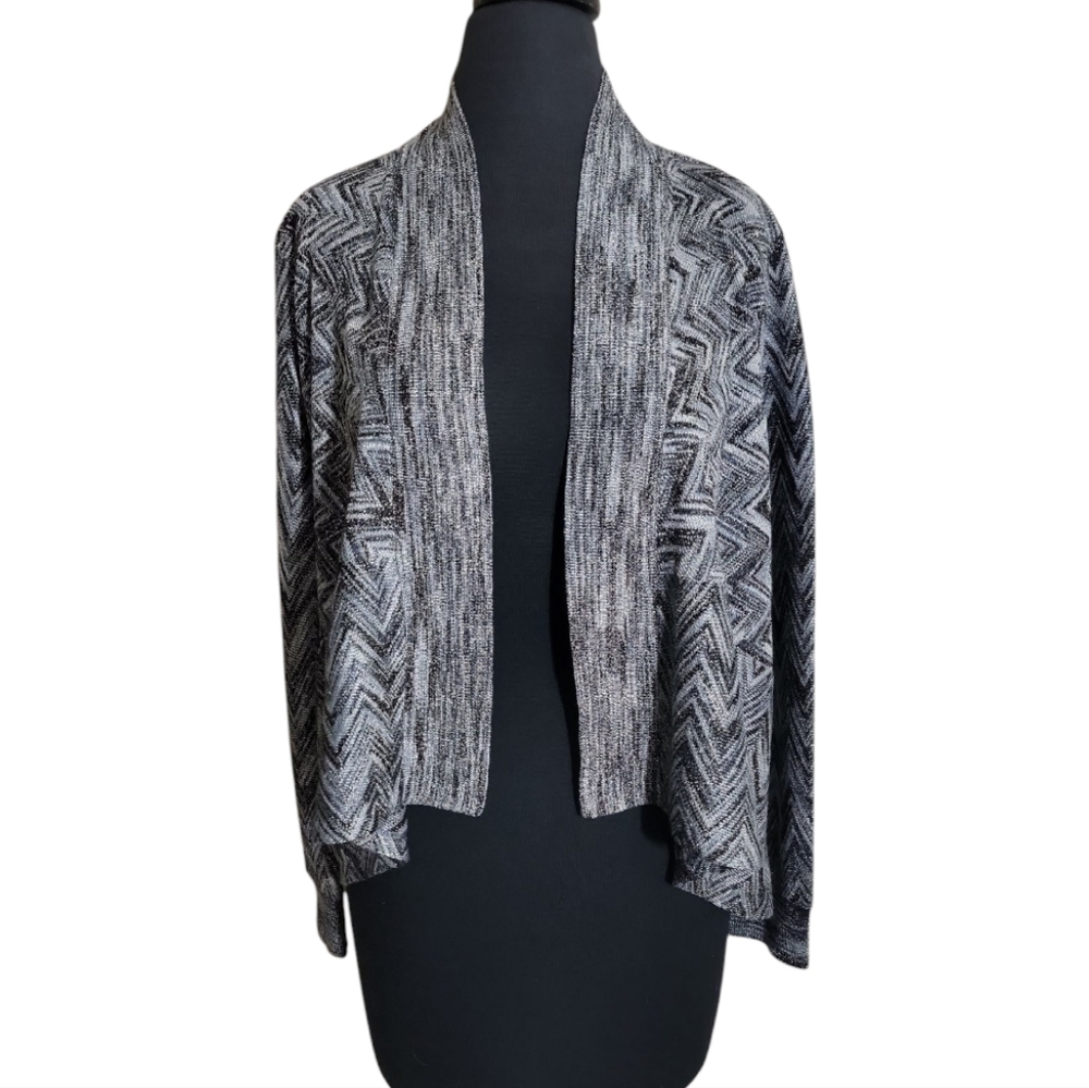 Apt 9 shimmering chevron cardigan open front black gray metallic women's medium